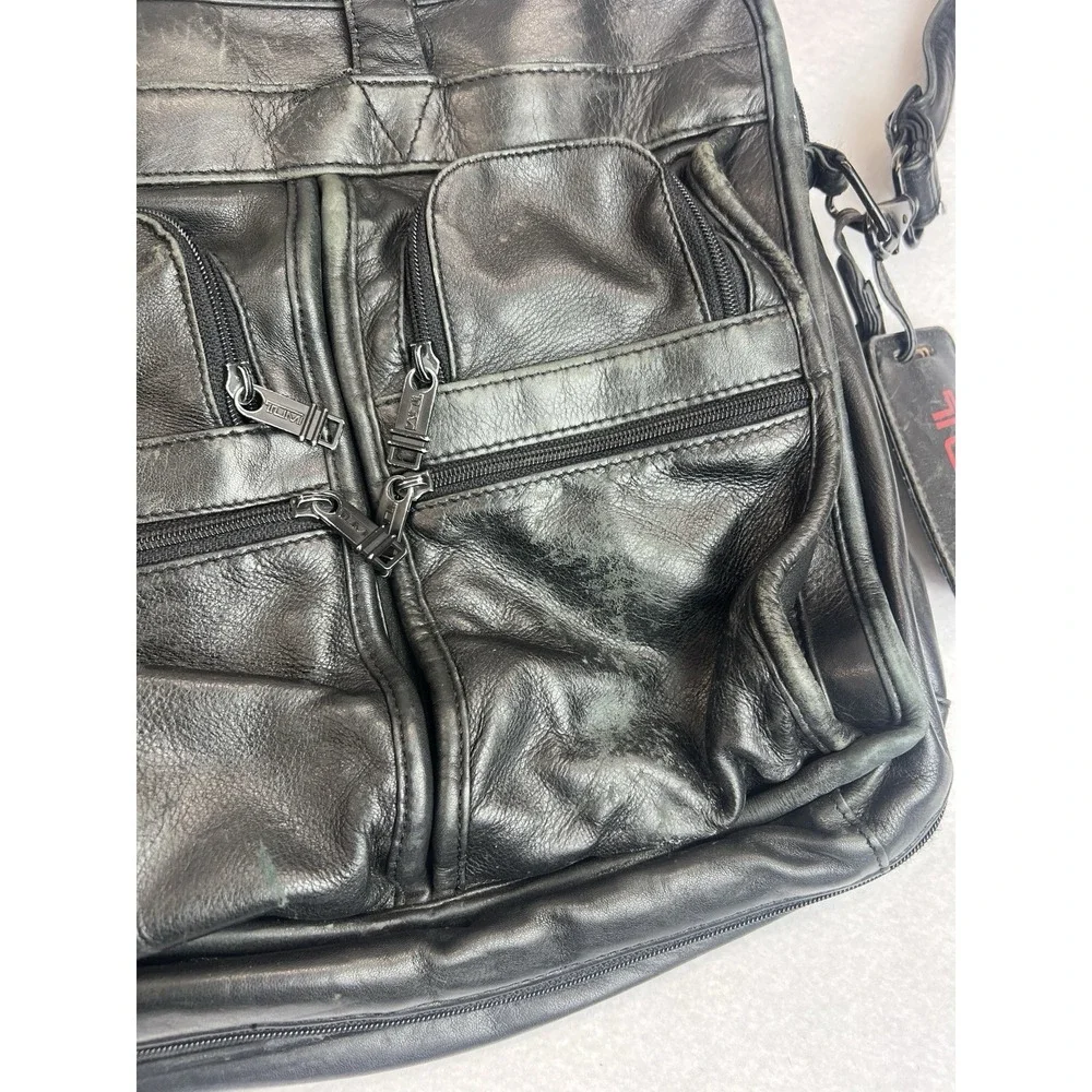 Tumi‎ Black Leather Alpha Expandable Organizer Computer Briefcase Bag Patina
